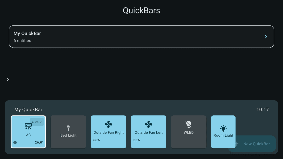 A screenshot showing a QuickBar bottom layout