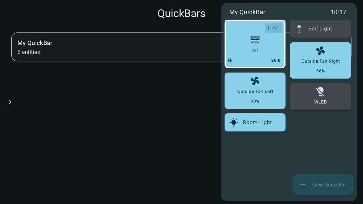 A screenshot showing a QuickBar grid layout